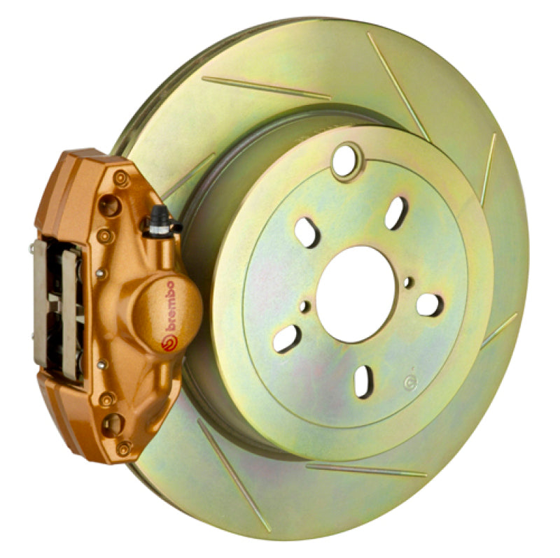 Brembo 08-14 WRX Rear GT BBK 2 Piston Cast 2pc 316 x20 1pc Rotor Slotted Type1 - Gold 2E5.5002A4