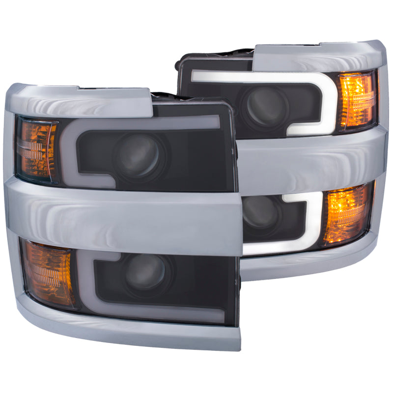 ANZO Projector Headlights 15-17 Chevrolet Silverado 2500HD / 3500HD Black w/ Chrome Rim - GTR Auto