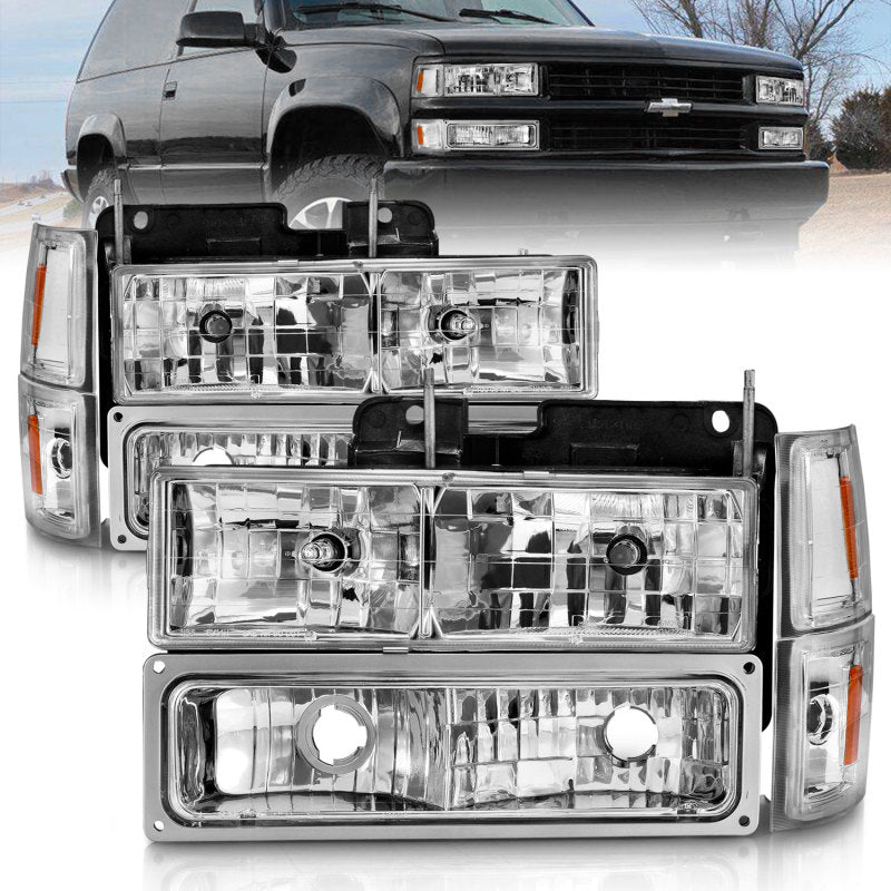 ANZO 88-98 Chevrolet C1500 Crystal Headlights Chrome w/ Signal and Side Marker Lights - GTR Auto