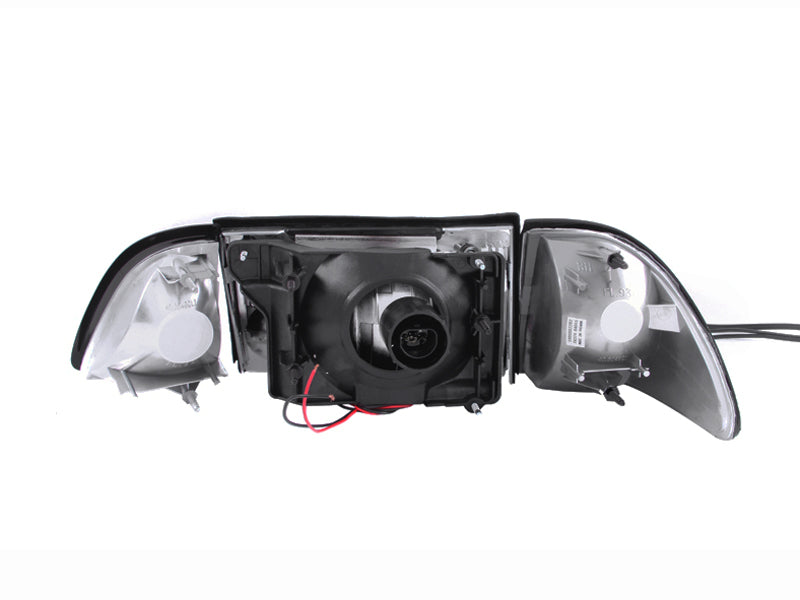 ANZO 1987-1993 Ford Mustang Crystal Headlights Black w/ Corner Lights 3pc - GTR Auto