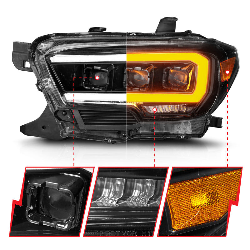 ANZO 16-22 Toyota Tacoma SR/SR5 ONLY Full LED Proj Headlights w/Light Bar Seq. Blk w/Initiation Lgt - GTR Auto