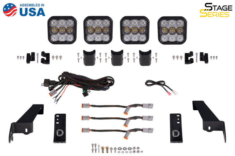 Diode Dynamics Jeep JL SS5 4-Pod CrossLink Grille Lightbar Kit Pro - Yellow Combo - GTR Auto