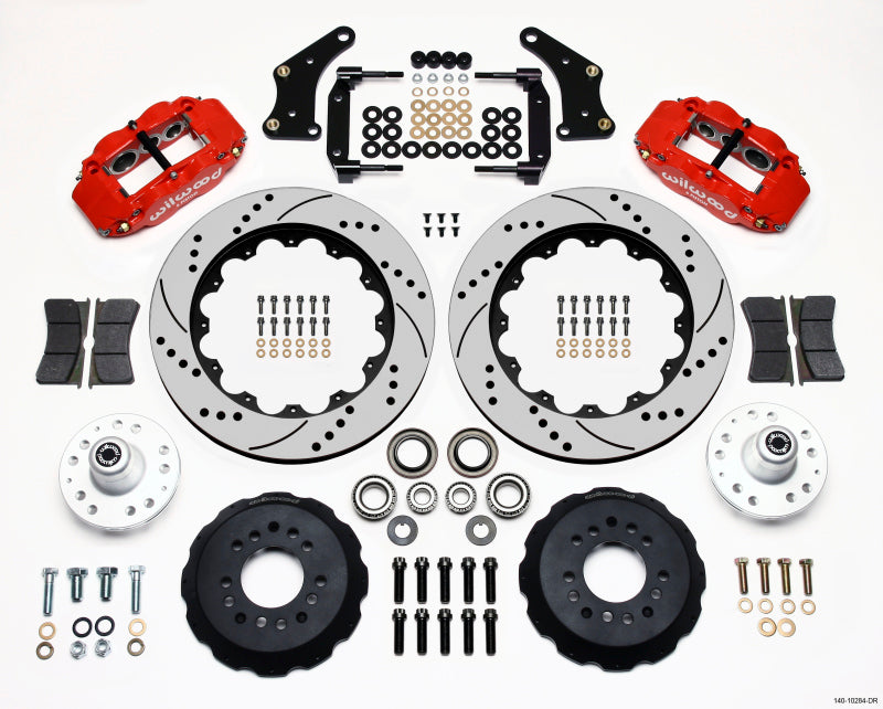 Wilwood Narrow Superlite 6R Front Hub Kit 14.00in Drill Red Large GM 57-70 Drop Spindle - GTR Auto