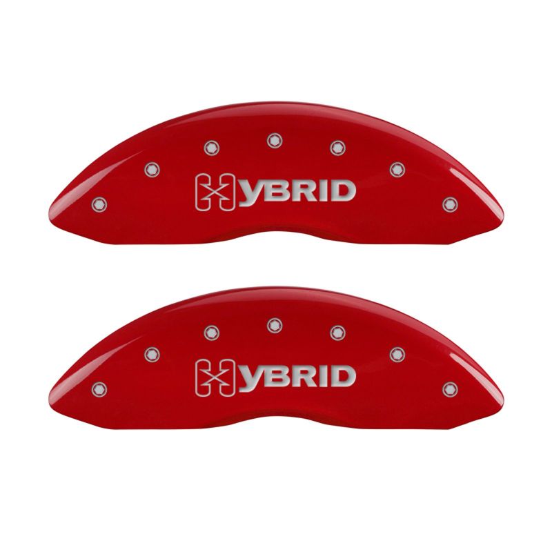 MGP 4 Caliper Covers Engraved Front & Rear GM Style/Hybrid Red finish silver ch 34004SHYBRD