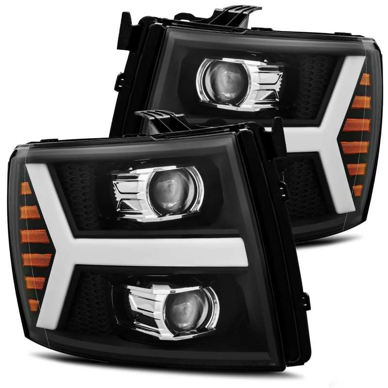 AlphaRex 07-13 Chevy 1500HD PRO-Series Proj Headlight Plank Style Matte Blk w/Activ Light/Seq Signal - GTR Auto
