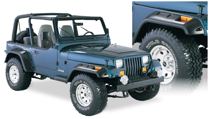 Bushwacker 87-95 Jeep Wrangler Cutout Style Flares 4pc Cutting Optional Not Renegade - Black - GTR Auto