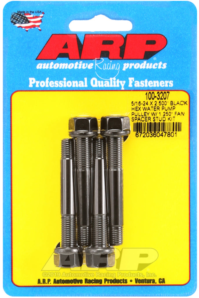 ARP 5/16-24 X 2.500 Black Hex Water Pump Pulley w/ 1.250in Fan Spacer Stud Kit - GTR Auto
