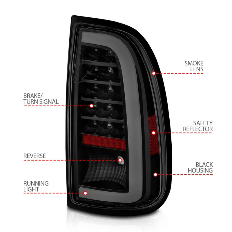 ANZO 00-06 Toyota Tundra (Std. Bed/Reg Cab) LED Taillights w/Light Bar Black Housing Smoke Lens - GTR Auto