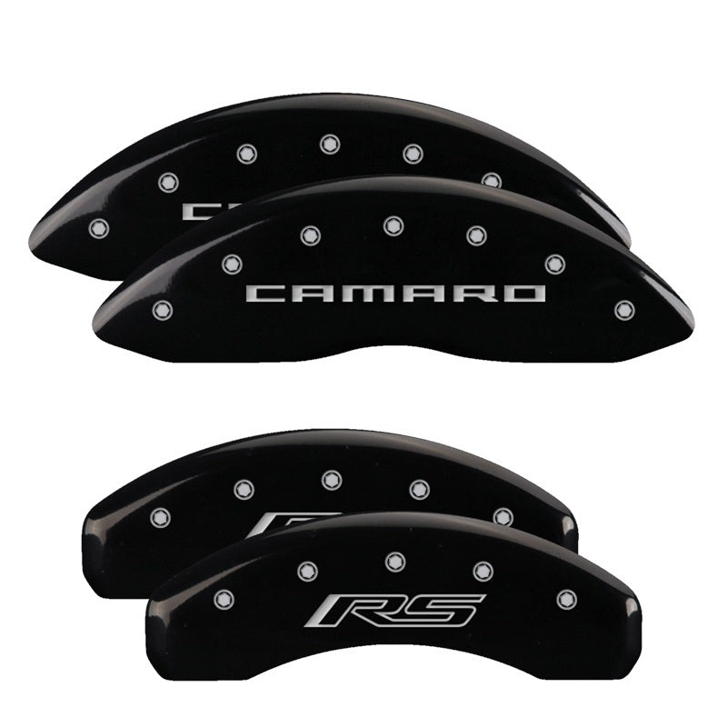 MGP 4 Caliper Covers Engraved Front Gen 5/Camaro Engraved Rear Gen 5/RS Black finish silver ch - GTR Auto