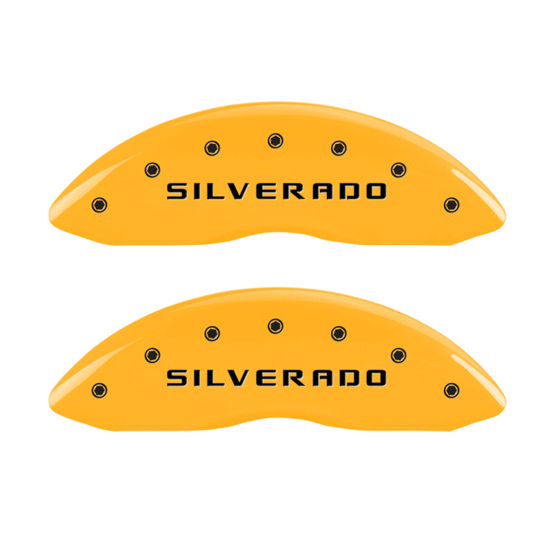 MGP 4 Caliper Covers Engraved Front & Rear Silverado Yellow finish black ch - GTR Auto
