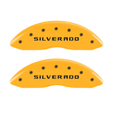 Load image into Gallery viewer, MGP 4 Caliper Covers Engraved Front &amp; Rear Silverado Yellow finish black ch - GTR Auto