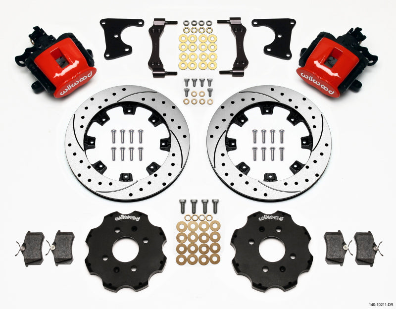 Wilwood Combination Parking Brake Rear Kit 12.19in Drilled Red Civic / Integra Drum 2.71 Hub Offset - GTR Auto