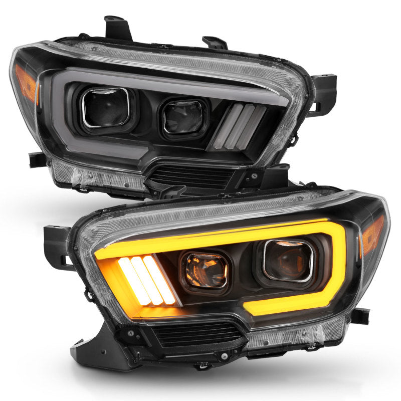ANZO 2016-2017 Toyota Tacoma Projector Headlights w/ Plank Style Switchback Black w/ Amber w/ DRL - GTR Auto