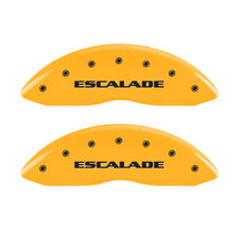 Load image into Gallery viewer, MGP 4 Caliper Covers Engraved F &amp; R Escalade Yellow Finish Black Char 2004 Cadillac Escalade EXT 35014SESCYL