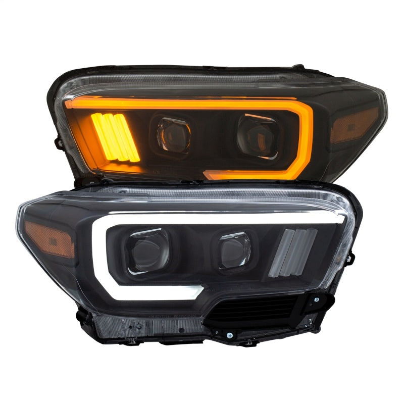 ANZO 2016-2017 Toyota Tacoma Projector Headlights w/ Plank Style Switchback Black w/ Amber w/ DRL - GTR Auto