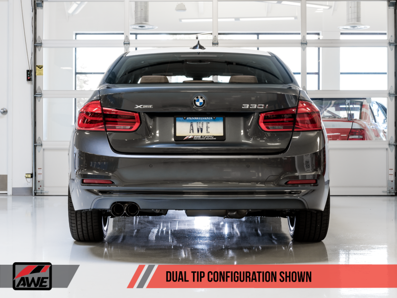 AWE Tuning BMW F3X 28i / 30i Touring Edition Axle-Back Exhaust Single Side - 80mm Black Tips - GTR Auto