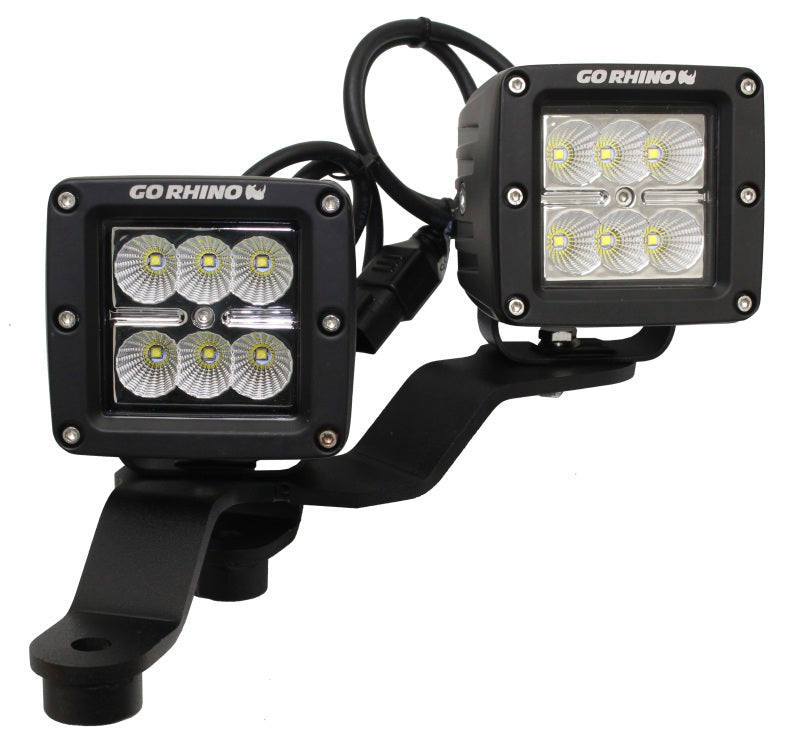 Go Rhino 18-20 Jeep Wrangler JL/JLU/Gladiator JT Light Mount - Two 3in Cubes Offset - GTR Auto