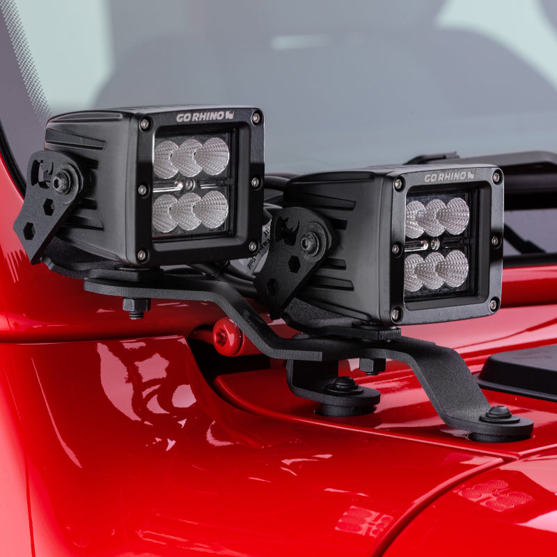 Go Rhino 18-20 Jeep Wrangler JL/JLU/Gladiator JT Light Mount - Two 3in Cubes Offset - GTR Auto