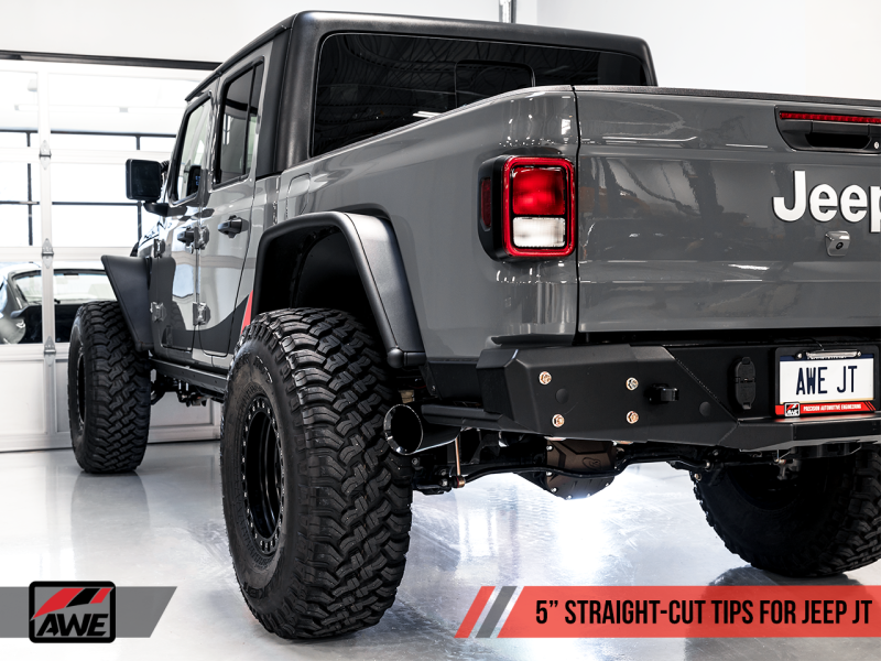 AWE Tuning 20-21 Jeep Gladiator JT 3.6L Tread Edition Cat-Back Single Side Exhaust - Diamond Blk Ti - GTR Auto