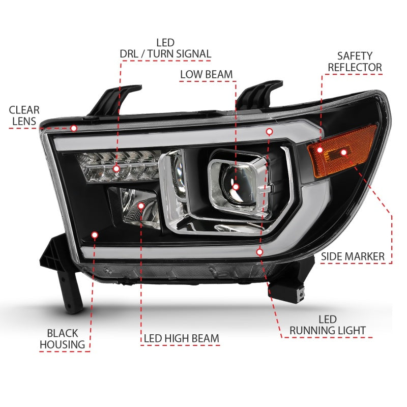 ANZO 2007-2014 Toyota Tundra Projector Light Bar H.L Black Amber(Led High Beam) (Halogen Version) - GTR Auto