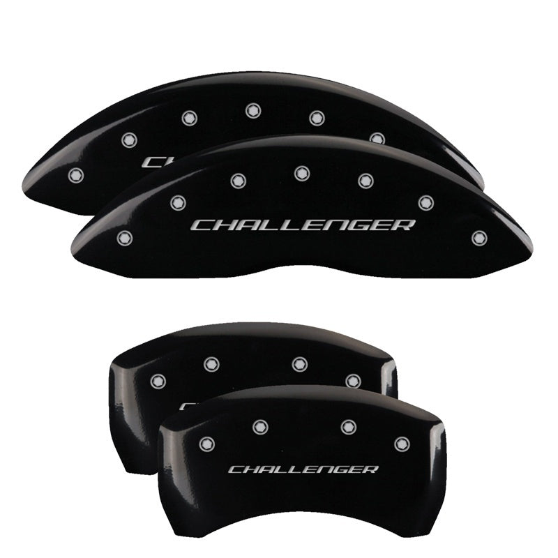 MGP 4 Caliper Covers Engraved Front & Rear Block/Challenger Black finish silver ch - GTR Auto