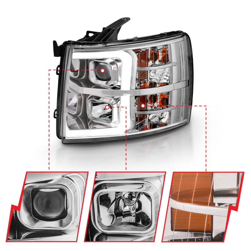 ANZO 2007-2013 Chevy Silverado 1500 Projector Plank Style Chrome Amber - GTR Auto