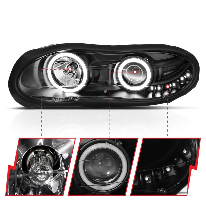 ANZO 1998-2002 Chevrolet Camaro Projector Headlights w/ Halo Black - GTR Auto