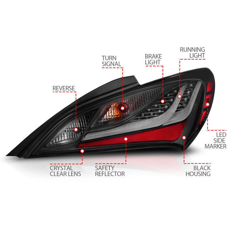 ANZO 10-13 Hyundai Genesis 2DR LED Taillights Smoke - GTR Auto
