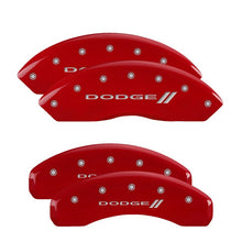 Load image into Gallery viewer, MGP 4 Caliper Covers Engraved Front &amp; Rear With stripes/Dodge Red finish silver ch