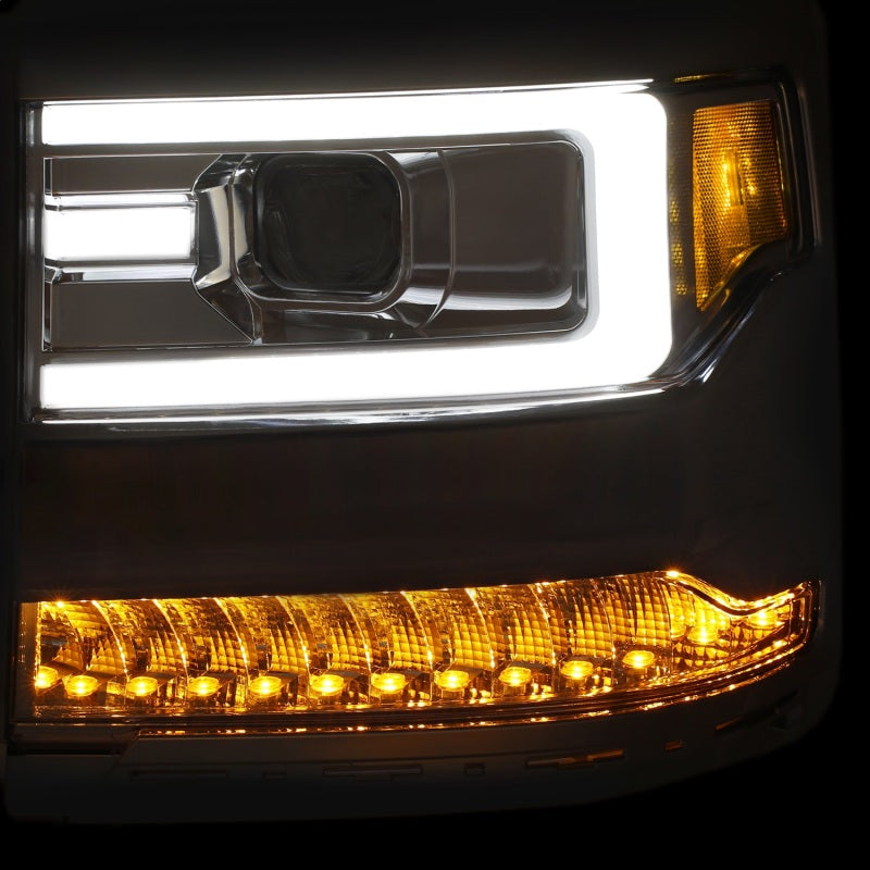 ANZO 16-17 Chevy Silverado 1500 Projector Headlights Plank Style Design Chrome w/ Amber - GTR Auto