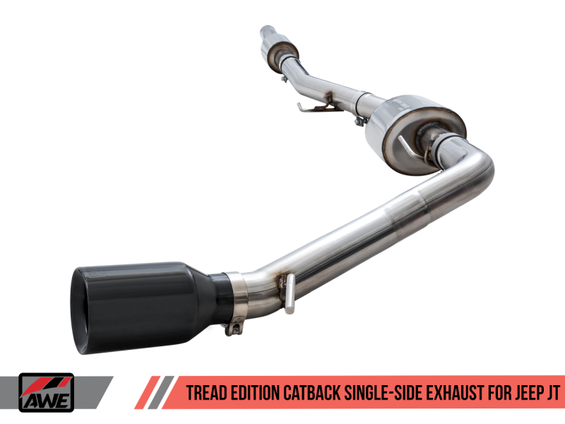 AWE Tuning 20-21 Jeep Gladiator JT 3.6L Tread Edition Cat-Back Single Side Exhaust - Diamond Blk Ti - GTR Auto