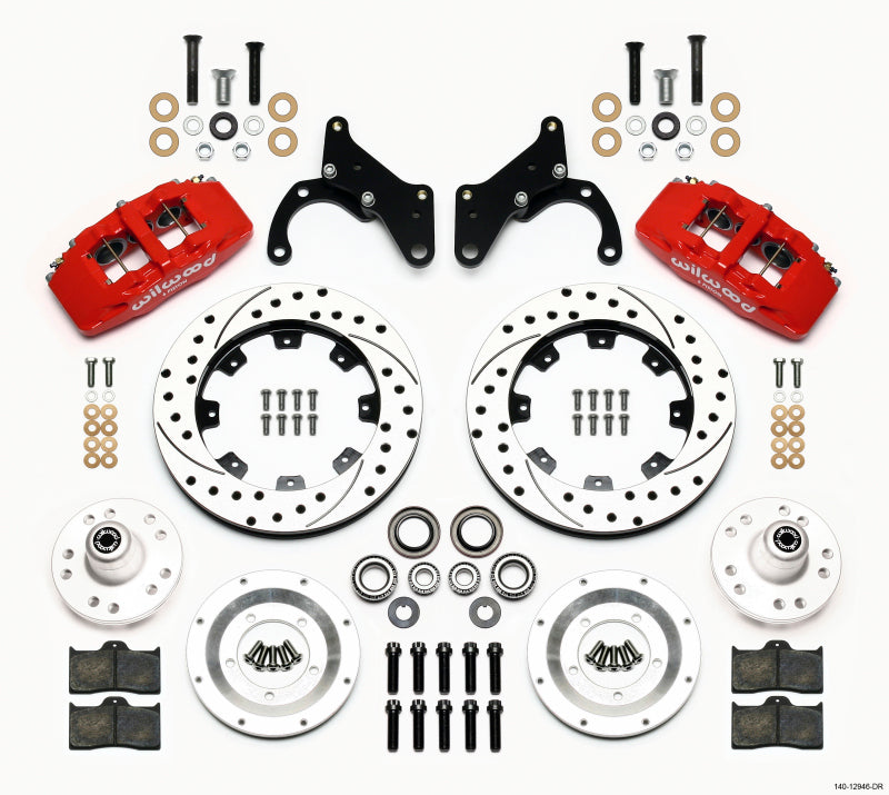 Wilwood Dynapro 6 Front Hub Kit 12.19in Drilled Red 69-70 Impala Drum/Disc 69-82 Vette 140-12946-DR