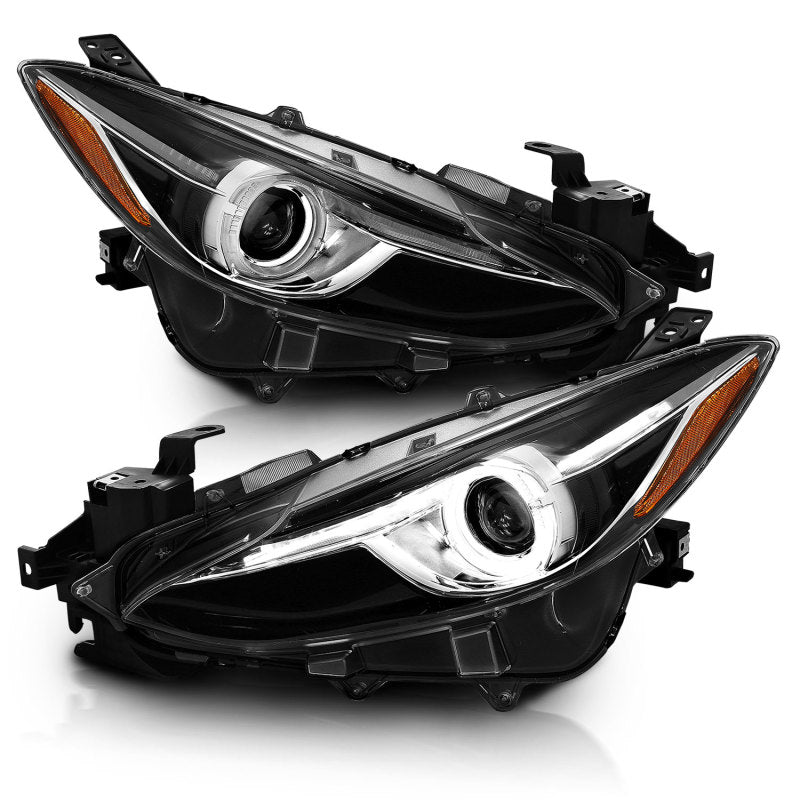 ANZO Projector Headlights With Halo Black w/Amber 14-17 Mazda 3 - GTR Auto