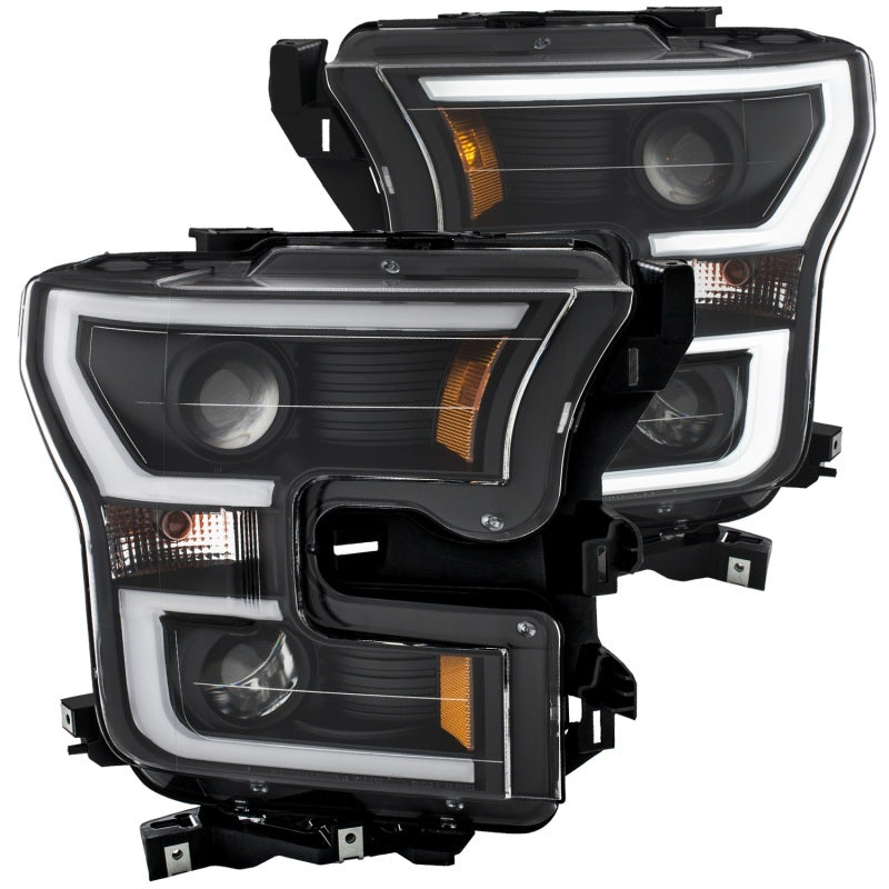 ANZO 2015-2017 Ford F-150 Projector Headlights w/ Plank Style Switchback Black w/ Amber - GTR Auto