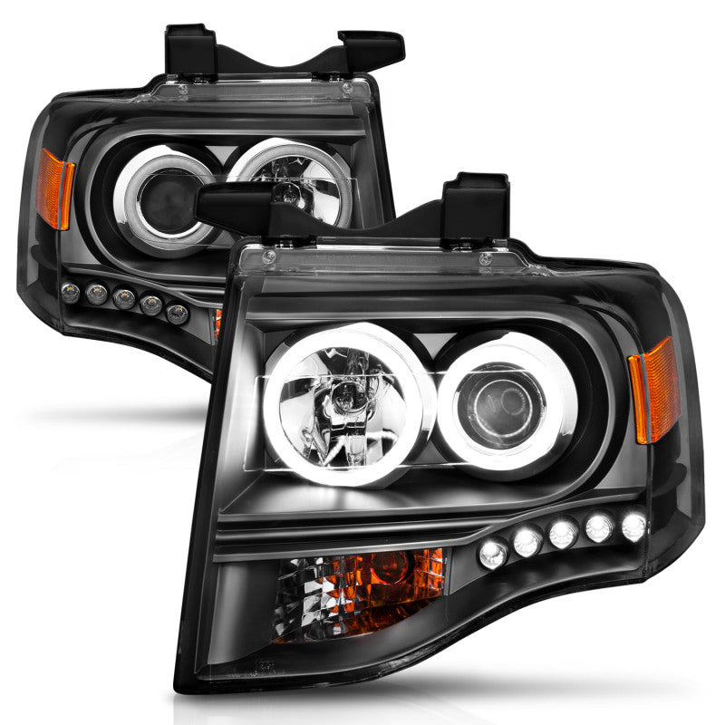 ANZO 2007-2014 Ford Expedition Projector Headlights w/ Halo Black - GTR Auto