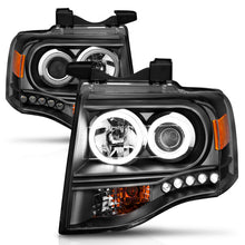 Load image into Gallery viewer, ANZO 2007-2014 Ford Expedition Projector Headlights w/ Halo Black - GTR Auto
