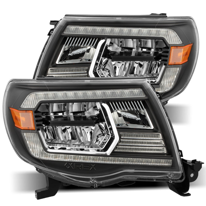 AlphaRex 05-11 Toyota Tacoma LUXX Crystal Headlights Plank Style Design Black w/Activation Light/DRL - GTR Auto