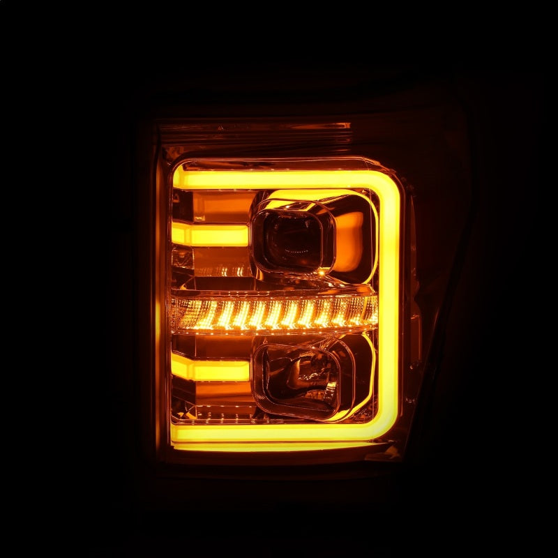 ANZO 11-16 Ford F-250/F-350/F-450 Projector Headlights w/ Plank Style Switchback Chrome w/Amber - GTR Auto