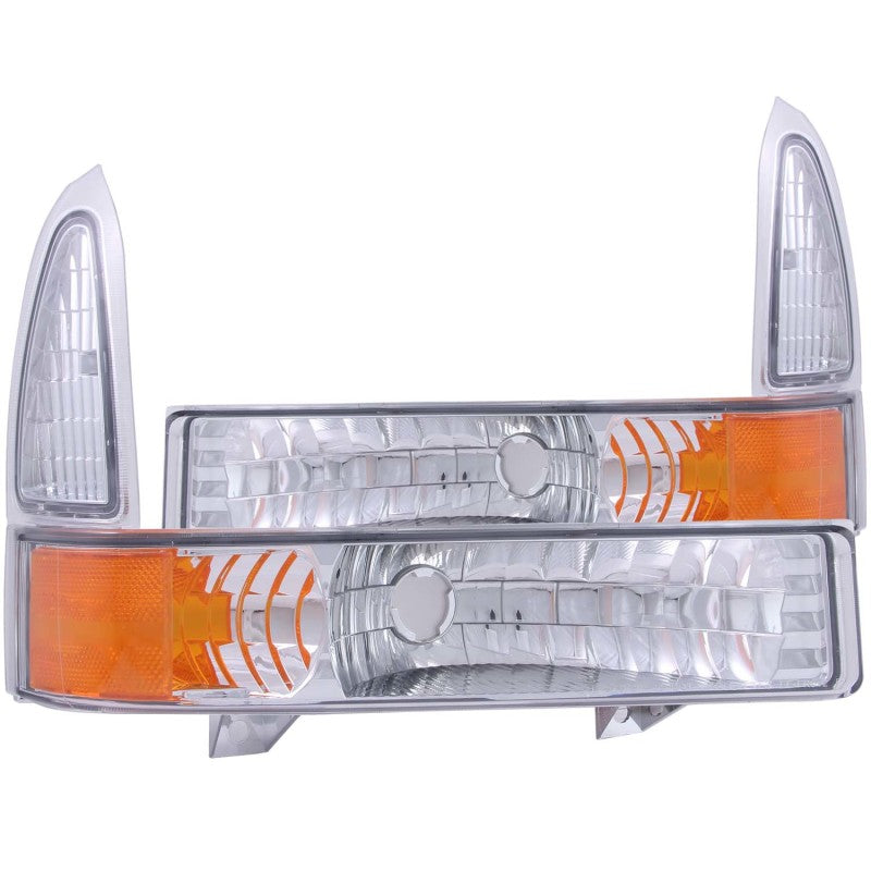 ANZO 2000-2004 Ford Excursion Euro Parking Lights Chrome w/ Amber Reflector - GTR Auto