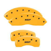 Load image into Gallery viewer, MGP 4 Caliper Covers Engraved Front &amp; Rear MGP Yellow finish black ch 37028SMGPYL