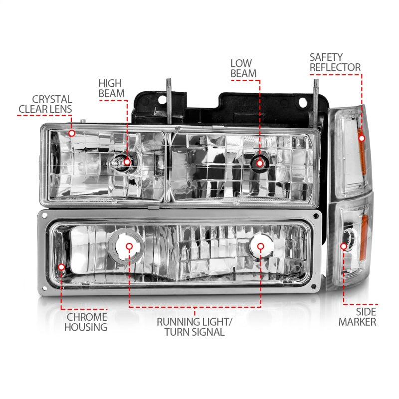 ANZO 88-98 Chevrolet C1500 Crystal Headlights Chrome w/ Signal and Side Marker Lights - GTR Auto