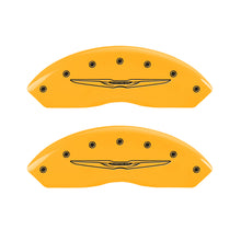 Load image into Gallery viewer, MGP 4 Caliper Covers Engraved Front &amp; Rear Style 2/Chrysler Wing Yellow finish black ch 32021SCW2YL