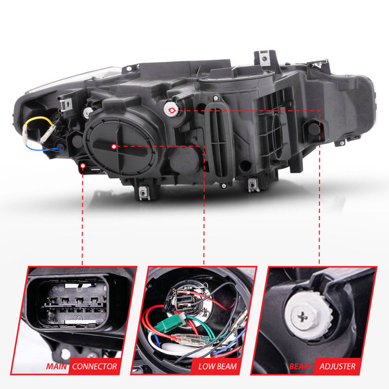 ANZO 2012-2015 BMW 3 Series Projector Headlights w/ U-Bar Black - GTR Auto