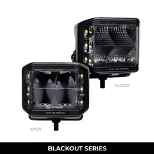 Load image into Gallery viewer, Go Rhino Xplor Blackout Series Cube LED Sideline Flood Light Kit (Surface Mount) 4x3 - Blk (Pair)