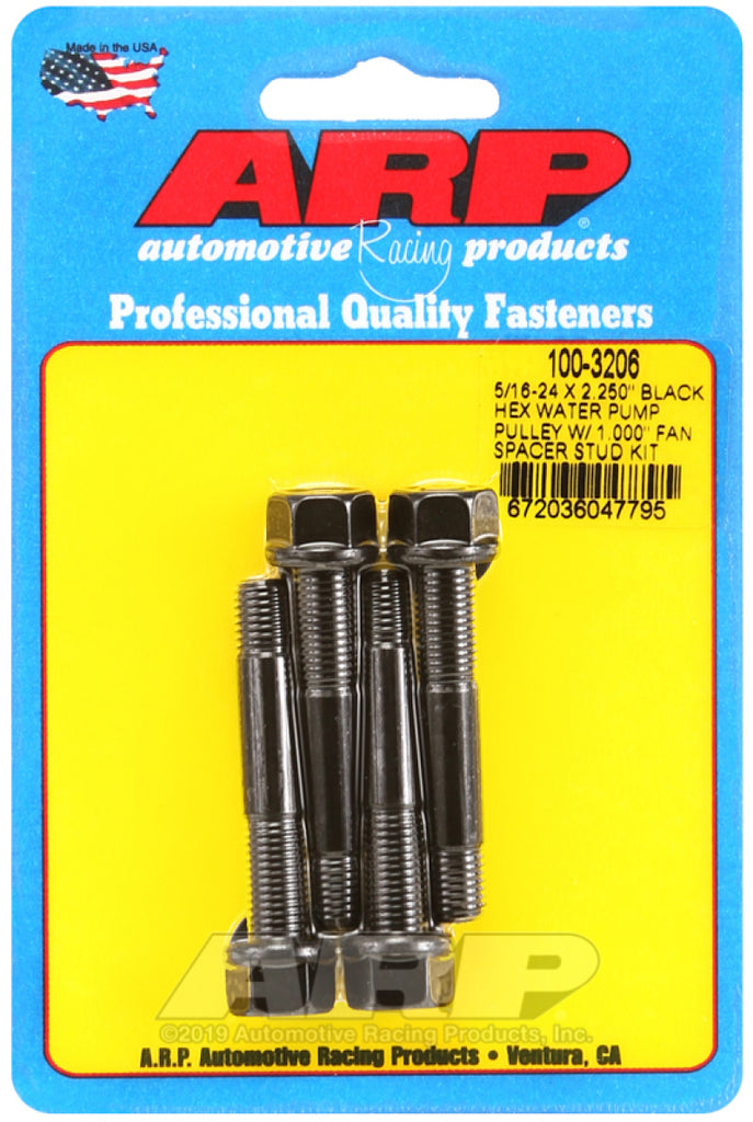 ARP 5/16-24 X 2.250 Black Hex Water Pump Pulley w/ 1.000in Fan Spacer Stud Kit - GTR Auto