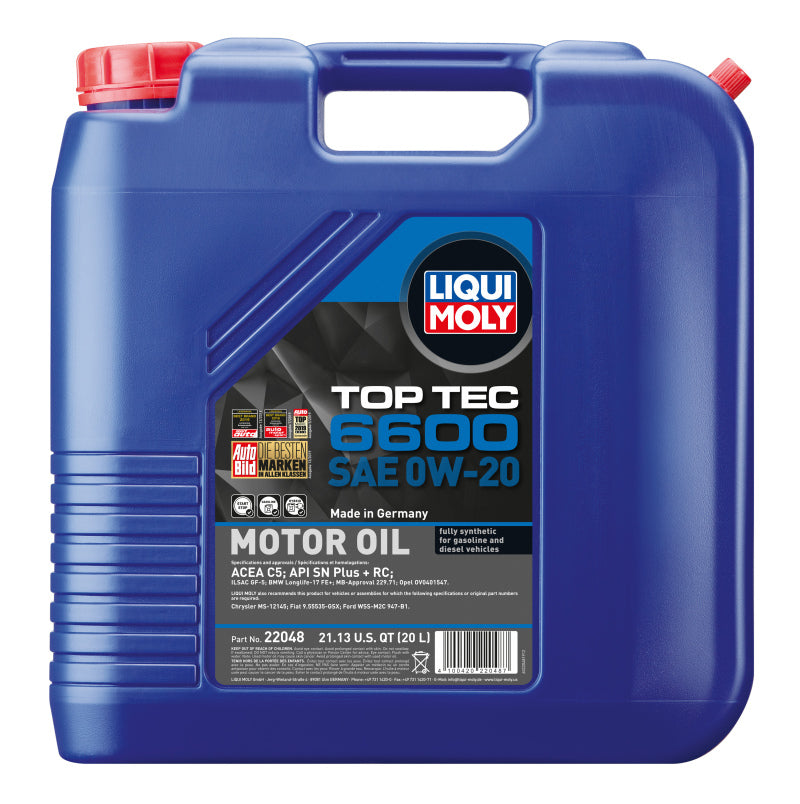 LIQUI MOLY 20L Top Tec 6600 Motor Oil SAE 0W20 - GTR Auto