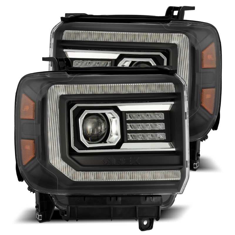 AlphaRex 14-18 GMC Sierra PRO-Series Proj Headlights Plank Style Black w/Activ Light/Seq Signal/DRL - GTR Auto