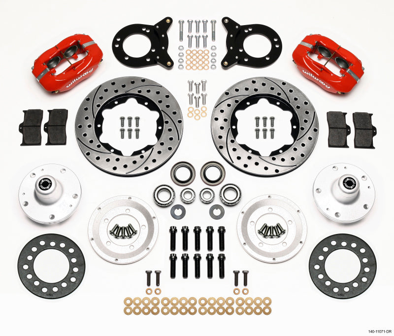 Wilwood Forged Dynalite Front Kit 11.00in Drilled Red 1965-1969 Mustang Disc & Drum Spindle - GTR Auto