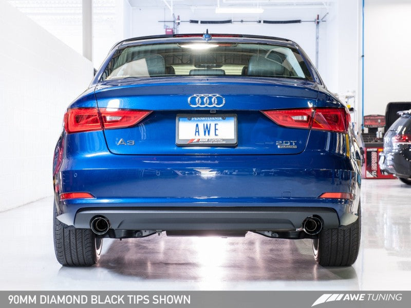 AWE Tuning Audi 8V A3 Touring Edition Exhaust - Dual Outlet Diamond Black 90 mm Tips - GTR Auto