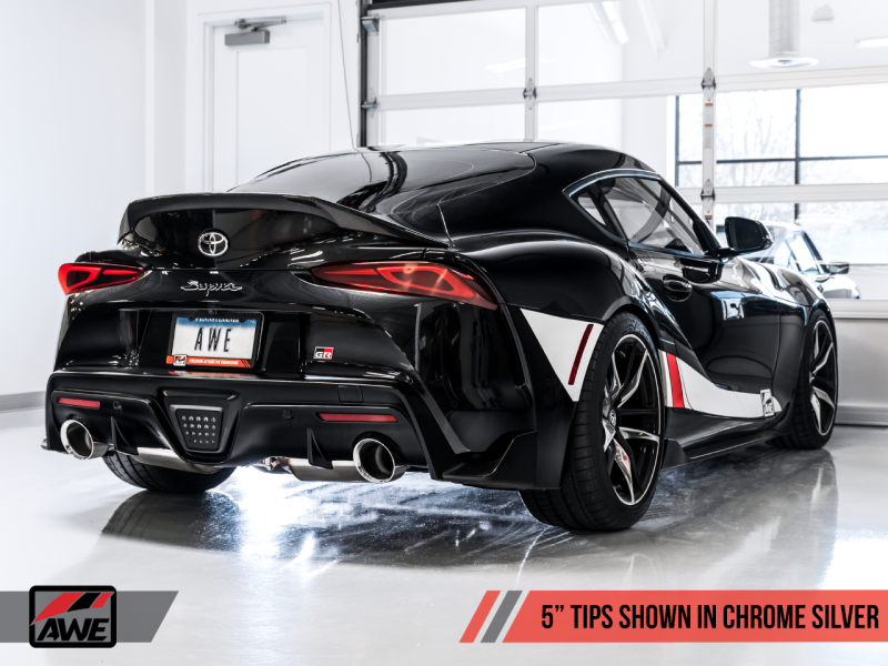 AWE 2020 Toyota Supra A90 Resonated Touring Edition Exhaust - 5in Chrome Silver Tips - GTR Auto
